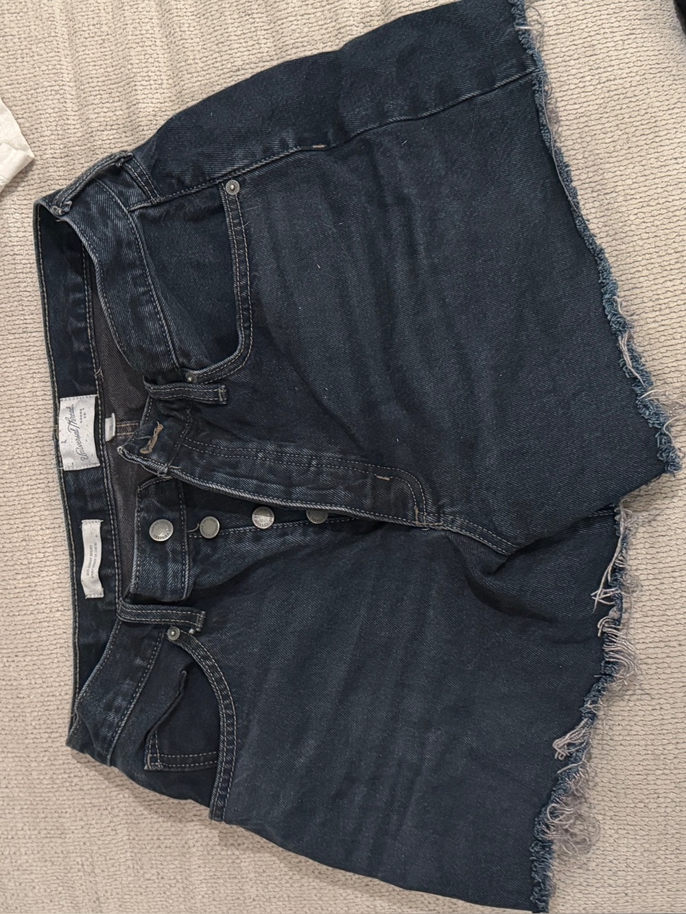 High-Waist Dark Wash Button-Fly Denim Shorts